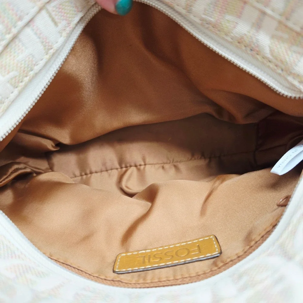 Fossil Beige/Tan Logo Jacquard Satchel